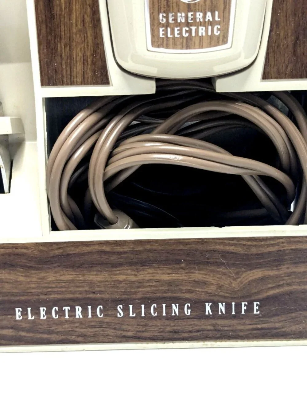 Vtg. General Electric Electric Slicing Knife With Faux Wood Wall-Mount Works